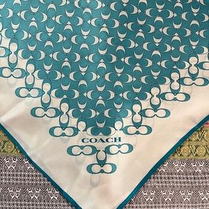 NWT Coach silk Scarf Aqua and Cream